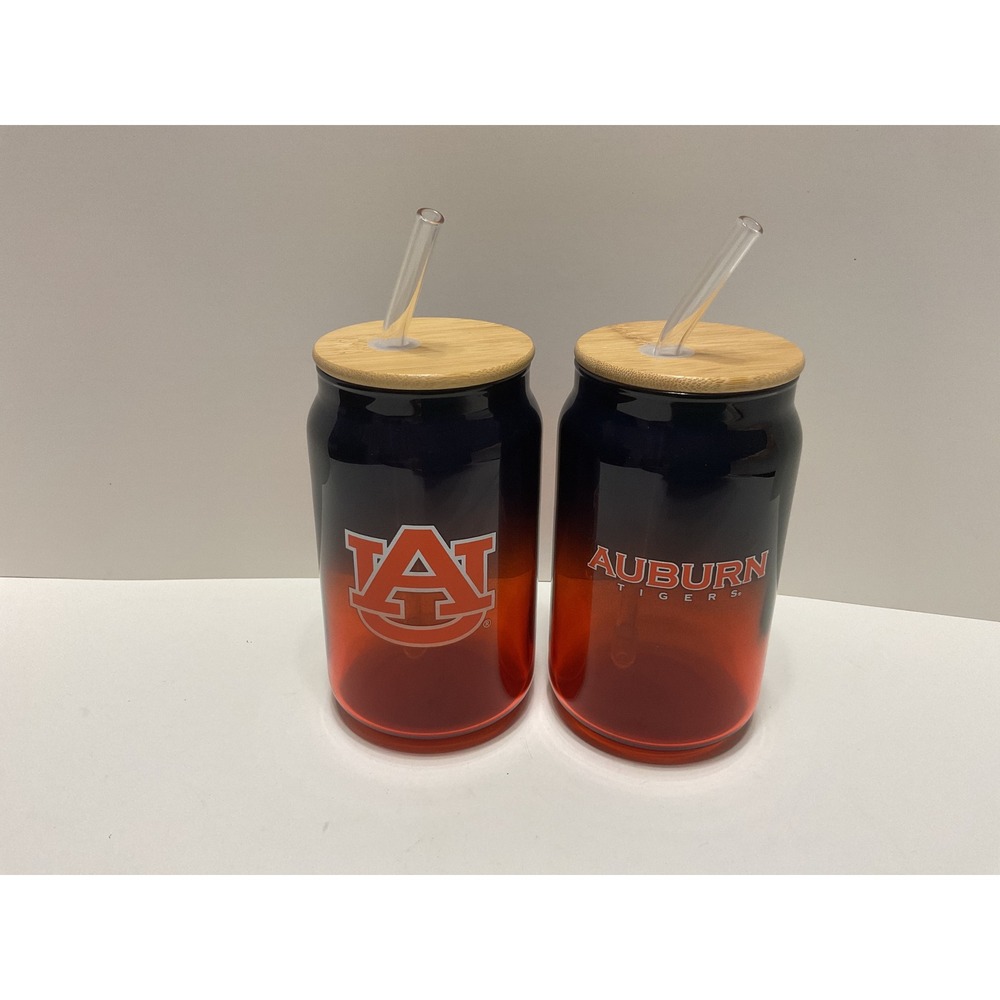 Auburn Tigers‎ Ombre Glass Can Tumbler Set of 2 with Bamboo Lids and Straws Navy